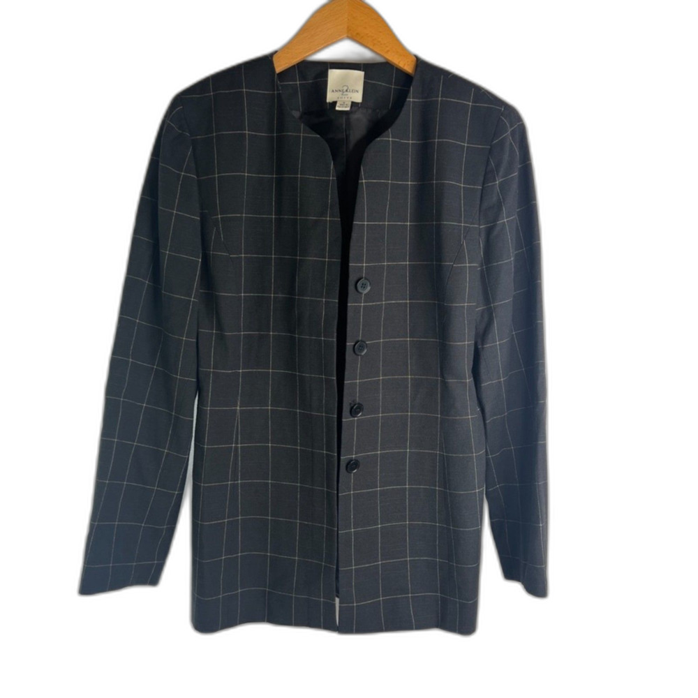 Anne Klein Suits Black Lightly Checkered Lined Blazer‎ Single Breasted Size 6